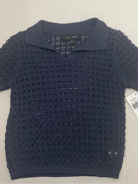 Oak + Trellis Navy Open-Knit Polo Sweater for Kids Size XL